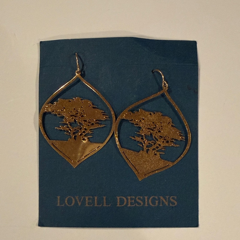 Lovell Designs Cypress Tree Gold Plated Drop Earrings